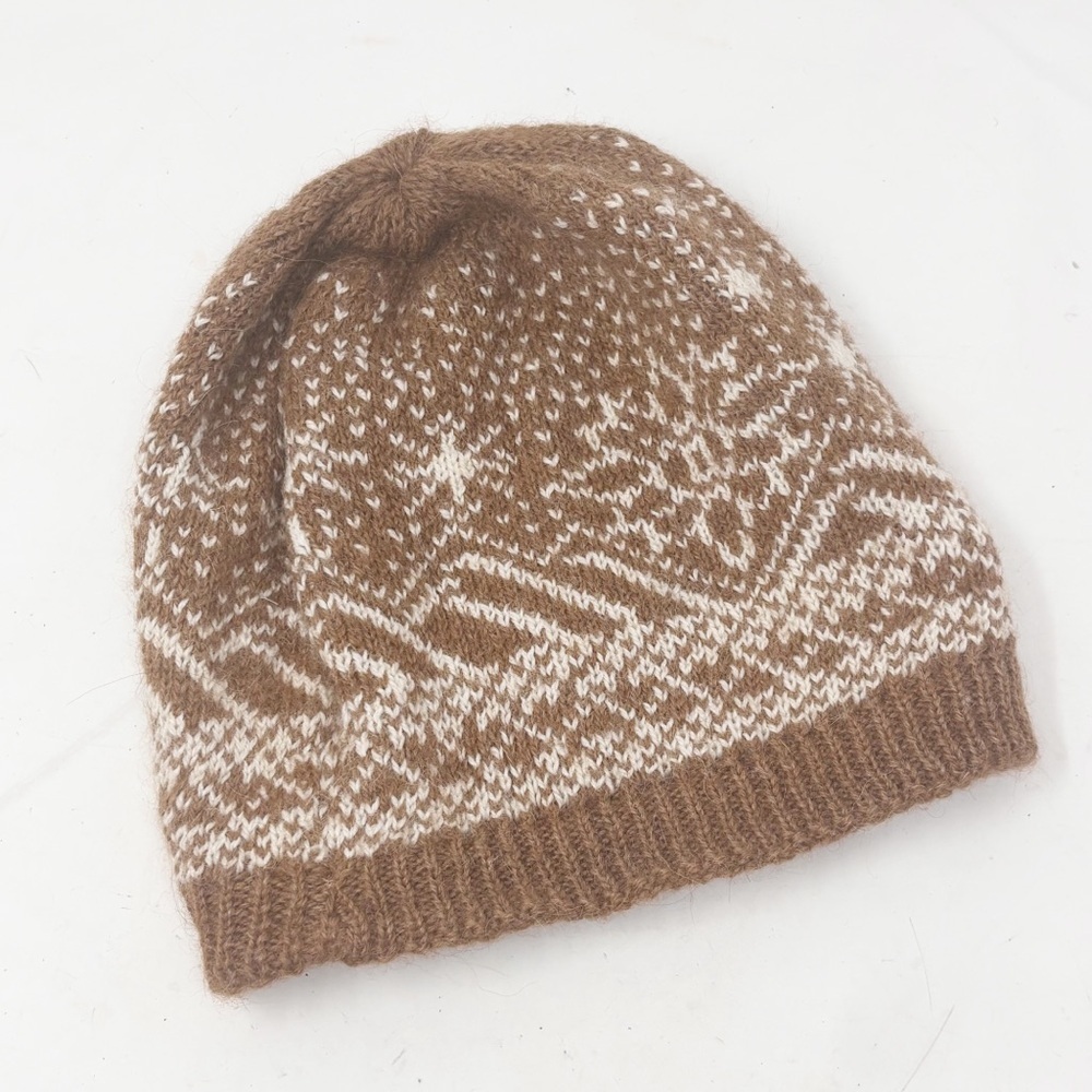 MOTHER NATURE’S Unisex Adult’s Brown Fair Isle Knit Alpaca Beanie Made In USA
